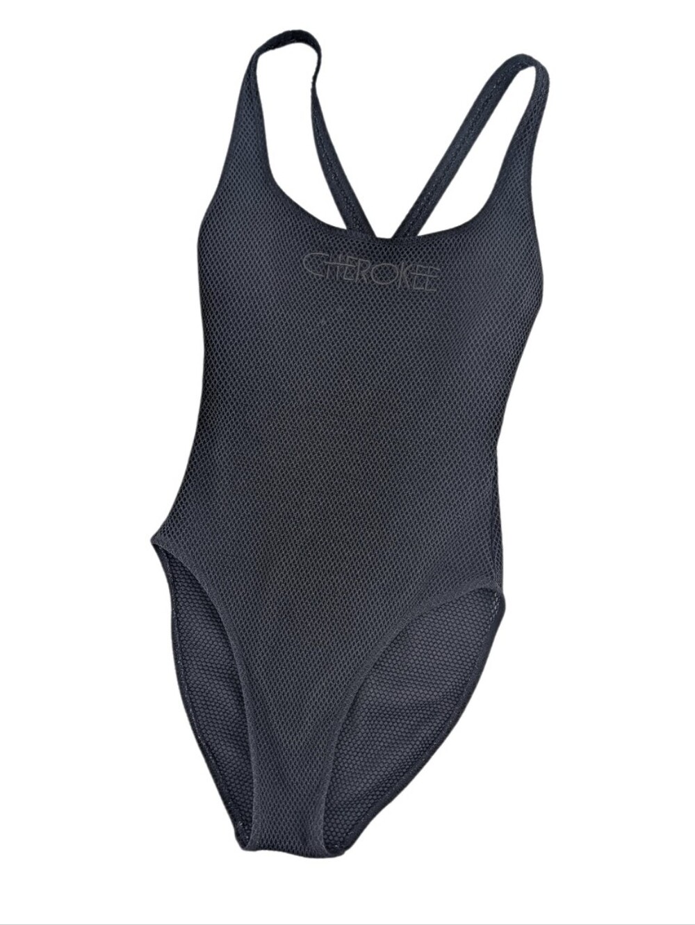 Vintage 90s Cherokee One Piece Mesh Fishnet Swimsuit Cheeky High Waist Size 10